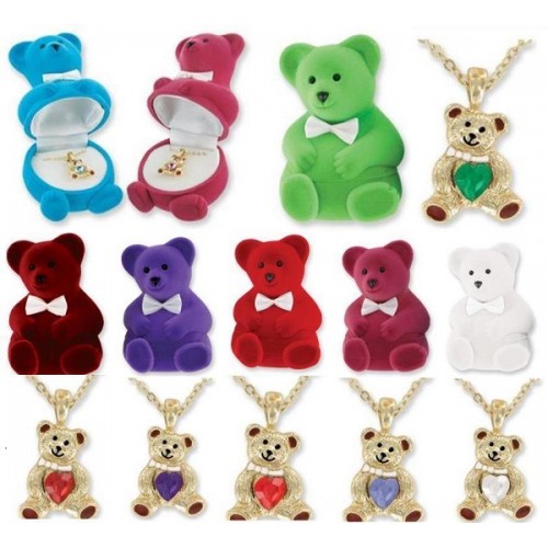 Adorable Teddy Bear Birthstone Pendant Necklace